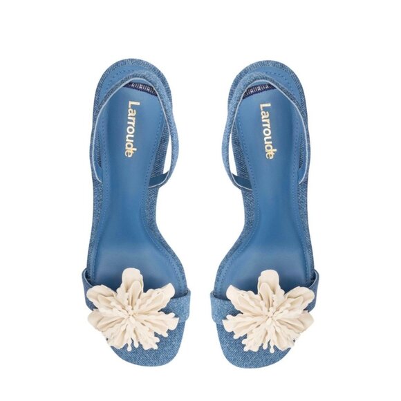 Larroude Hibiscus Slingback Flower Sandal in Denim Size 6 - Picture 3 of 12